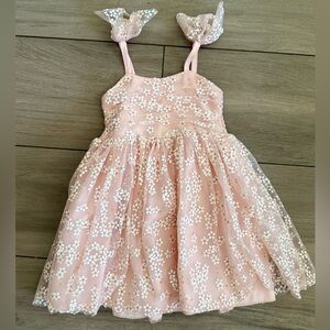 Pink Floral Dress with Bow Straps spring dress for girls